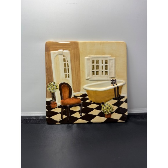 Winterle Olson Bathroom Ceramic Art Tile Whimsical Scene Wall Decor Signed - Picture 7 of 7